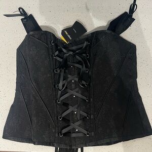 Corset Story Black Brocade VINTAGE STYLE OVERBUST CORSET W SHOULDER STRAPS US 18